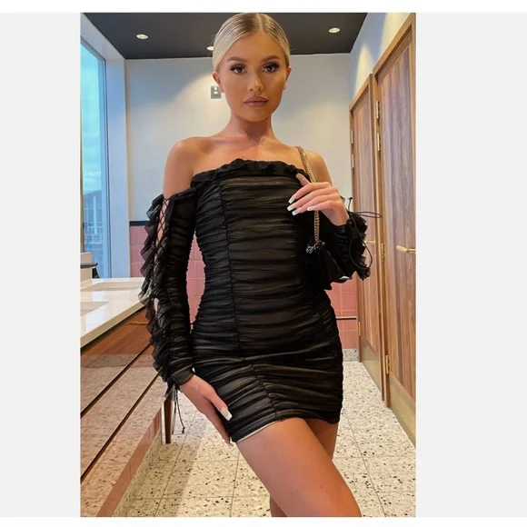 fashion nova black dress off the shoulder In My Arms Tonight Dress – Social Apparel